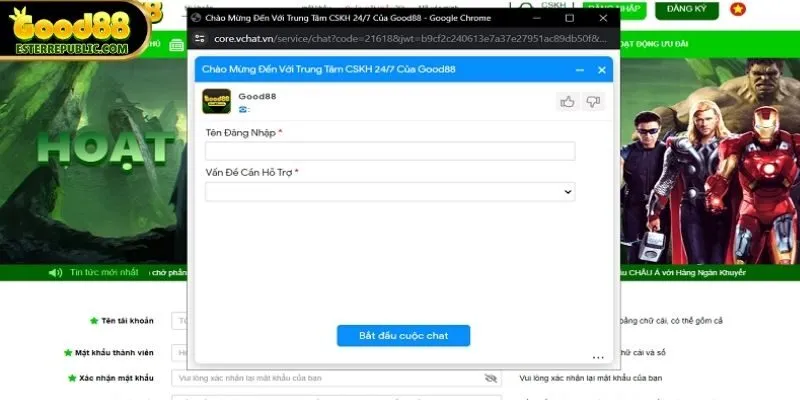 Tính năng chat trực tiếp được tích hợp ngay trên giao diện chính của GOOD88